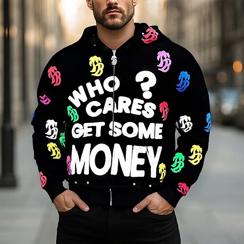 Herren Buchstabe Kapuzensweatshirt Mode Täglich Lässig Langarm Mit Kapuze Outdoor Urlaub Streetwear Schwarz Rote Himmelblau Purpur Dunkelgray Reißverschluss Tasche Drucken Frühling Herbst Designer S Image