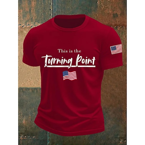 Herren Buchstabe Amerikanische Flagge Kurzarmshirt T-Shirt Kurzarm T-Shirt 3D-Druck Rundhalsausschnitt Hemd Mode Designer Lässig Urlaub Täglich Ferien Schwarz Rote Marineblau Ganzjahres Bekleidung Image