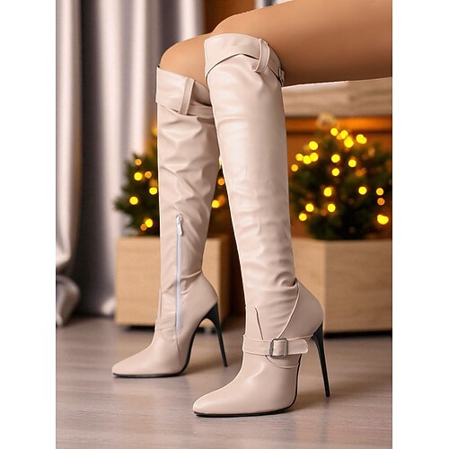 Rote Overknee-Stilettostiefel für Damen – High Heels mit Schnalle aus Kunstleder für Partys und das Nachtleben Weihnachtsfeiern Image