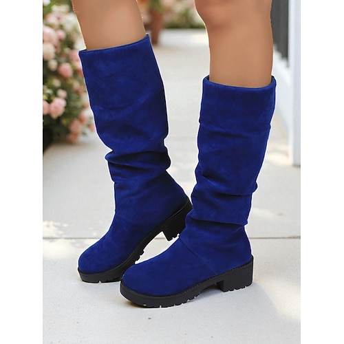 Damen Stiefel Schluffige Stiefel Täglich Weihnachten Stiefel mit mittlerer Wade Flacher Absatz Runde Zehe Lässig Minimalismus Kunstwildleder Loafer Schwarz / rot Leopard Dunkelbraun Image