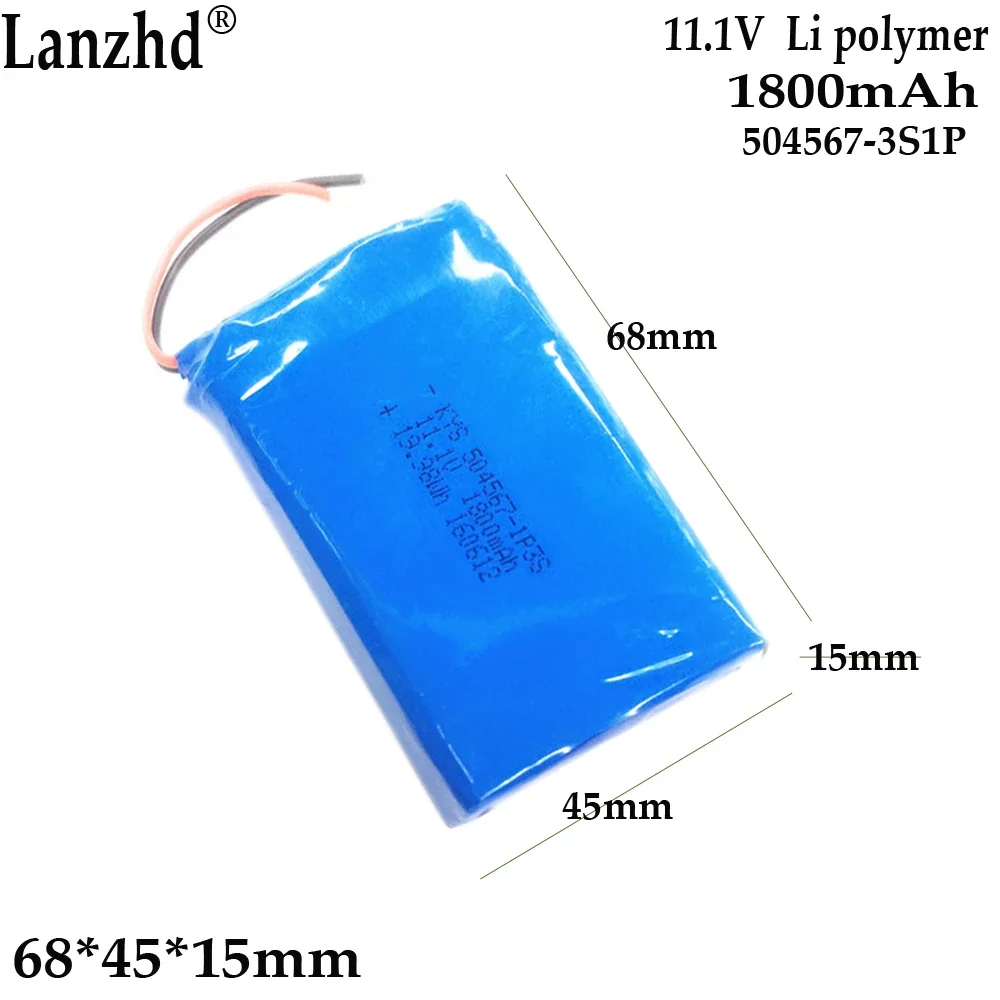 Batterie polymère li 11.1V, pour équipement de sécurité, appareil médical, lampe murale, thérapie, équipement de sécurité 504567 -3S 1800mAh