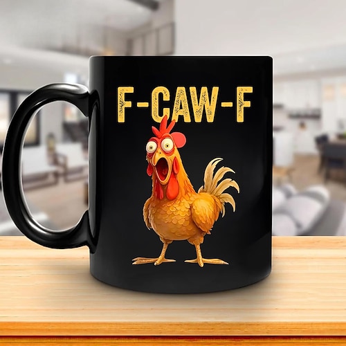 f-caw-f lustige Huhn Becher humorvolle Hahn Kaffeetasse Gag Weihnachtsgeschenk für Freunde Keramik-Teetasse für die Familie, für Büro, Küche, Geburtstag, Weihnachten oder als lustige Geschenkidee Image