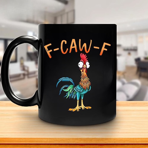 f-caw-f lustige Huhn Becher humorvolle Hahn Kaffeetasse Gag Weihnachtsgeschenk für Freunde Keramik-Teetasse für die Familie, für Büro, Küche, Geburtstag, Weihnachten oder als lustige Geschenkidee Image