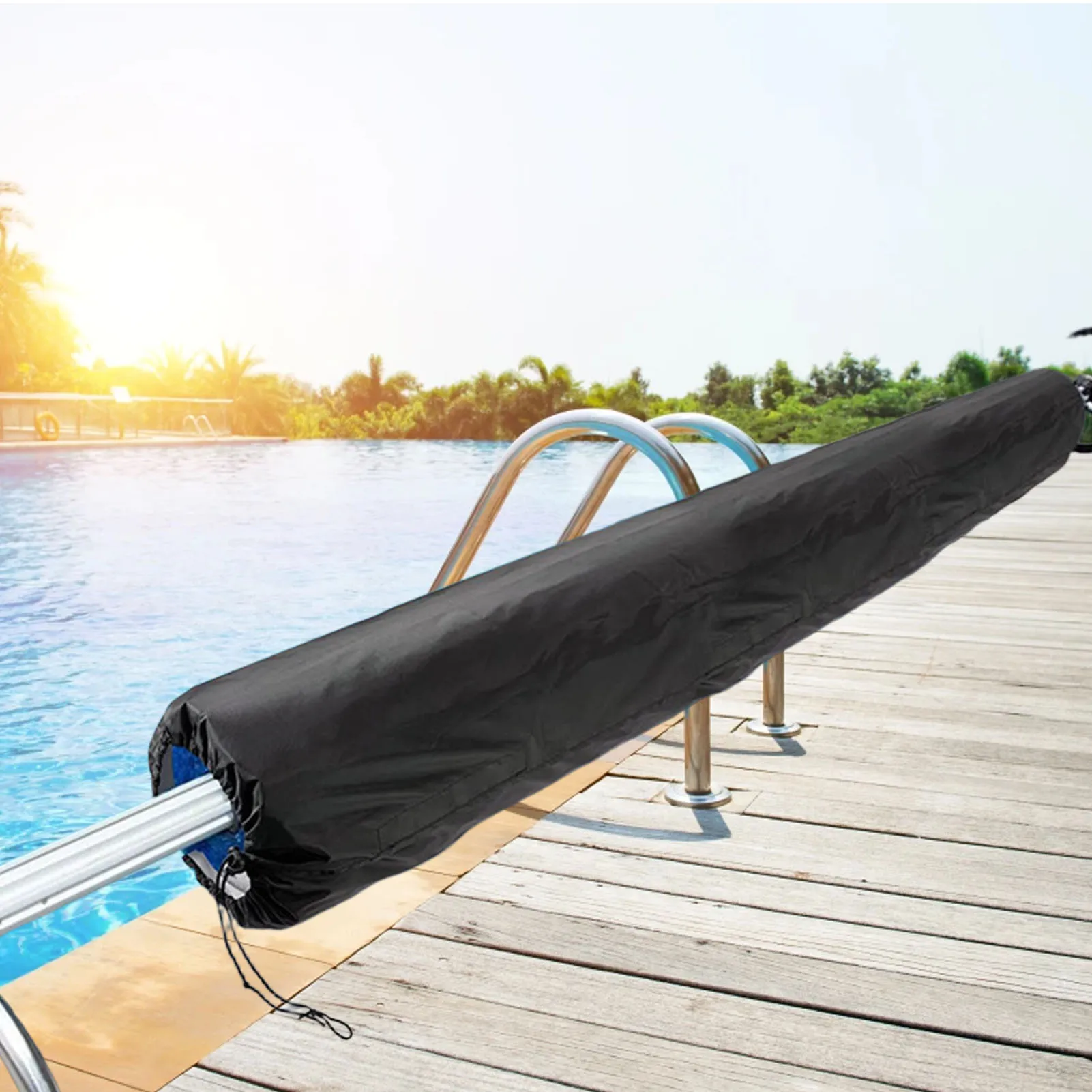 Couverture de protection de bobine solaire de piscine d'été tissu Oxford piscine extérieure couverture de bobine solaire protecteur pour piscines noir