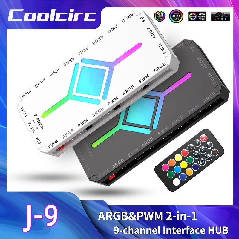 TEUCER 5V 3pin Ventola Hub ARGB PWM 4pin Da 1 A 9 Porte Splitter SATA Alimentazione Aspirazione Magnetica ARGB Ventola Controller per PC Case Fan