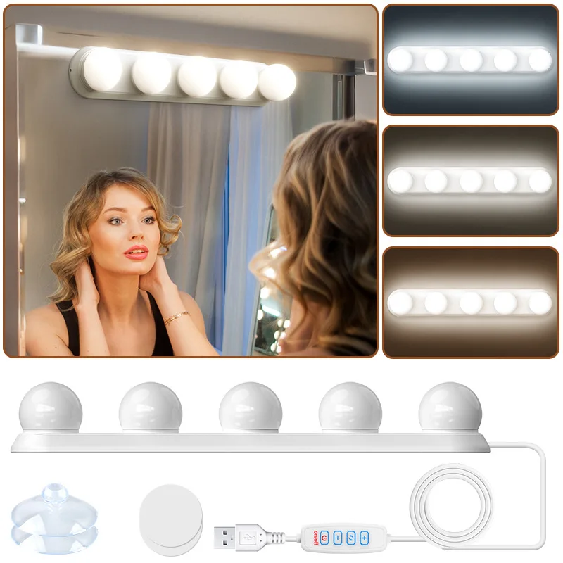 Kosmetikspiegel Licht USB 5LED Make-up Spiegel Glühbirnen dimmbar Badezimmer Schlafzimmer Schminktisch Beleuchtung Sucker Installation