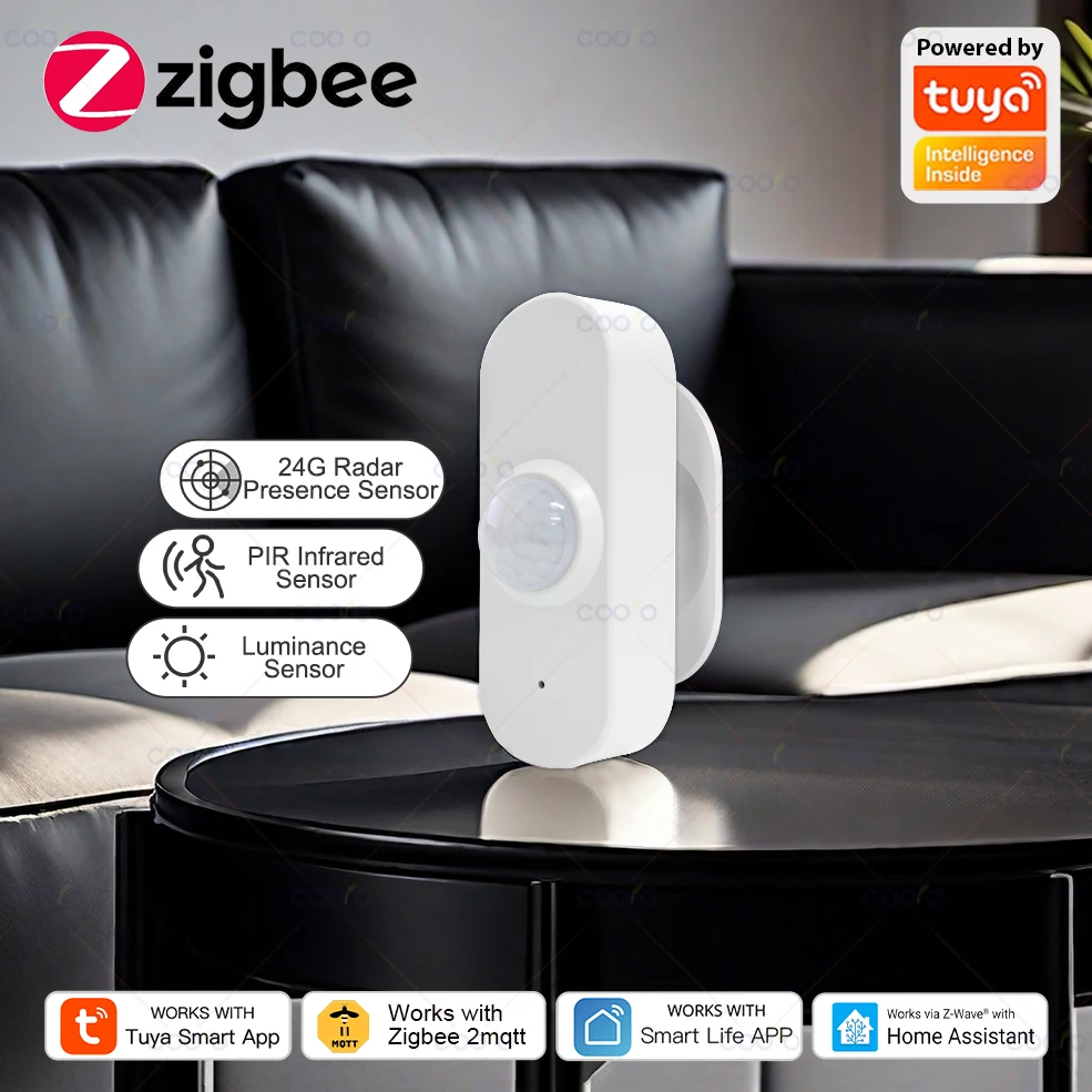 24G MmWave Radar Menschliche Anwesenheit Sensor + PIR Motion Sensor Licht Temperatur Feuchtigkeit USB/Batterie Betrieben Unterstützung Tuya Zigbee Z2M Image
