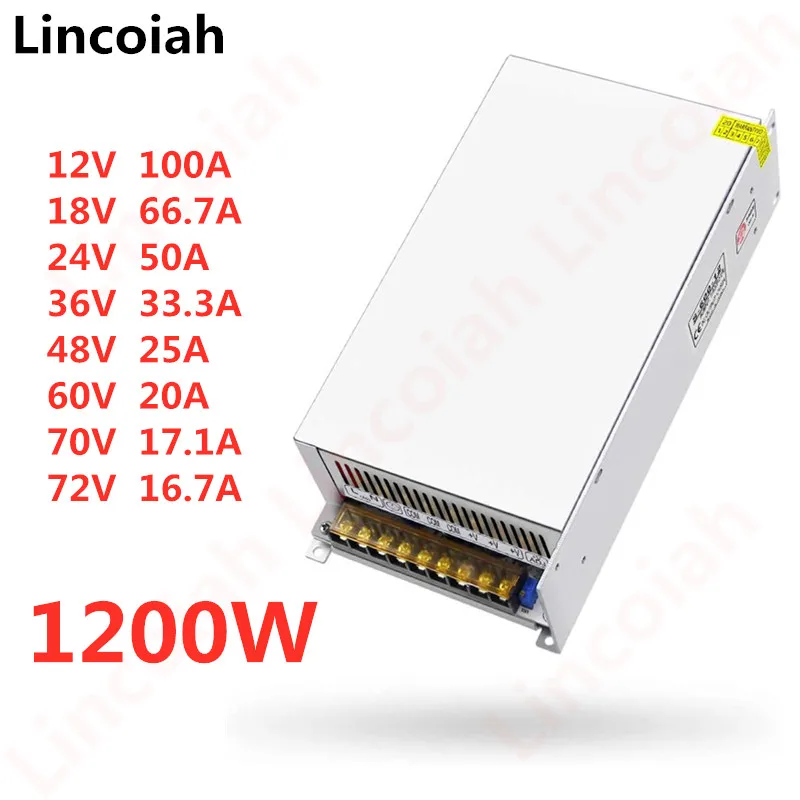 1200W Schaltnetzteil DC 12V 18V 24V 36V 48V 60V 70V 72V AC 100-240V SMPS CNC Einstellbare Spannung Für LED Stirp Motor Image