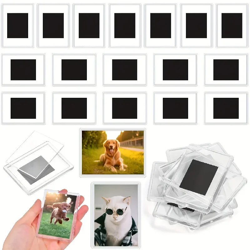50-teiliges Acryl-Fotorahmen-Set, Mini-Magnet-Kühlschrank-Bilderrahmen, Einsatz, Kühlschrankmagnete, Dekoration, blanko, Bastel-Fotorahmen