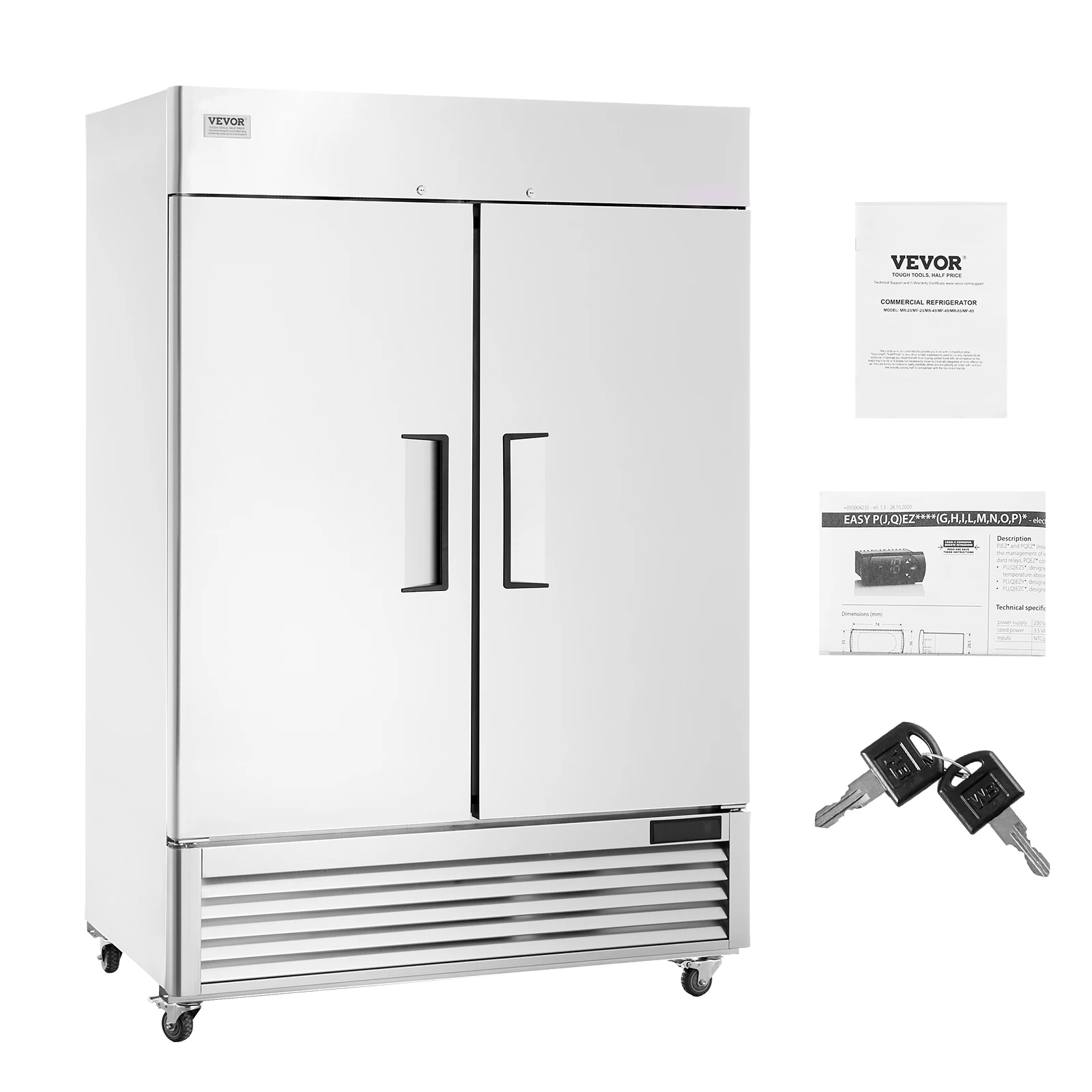 SucceBuy 1252L Gewerblicher Gefrierschrank, aufrechter Gefrierschrank, 2 Türen, automatisches Abtauung, Edelstahl mit 8 verstellbaren Regalen für Gewerbe