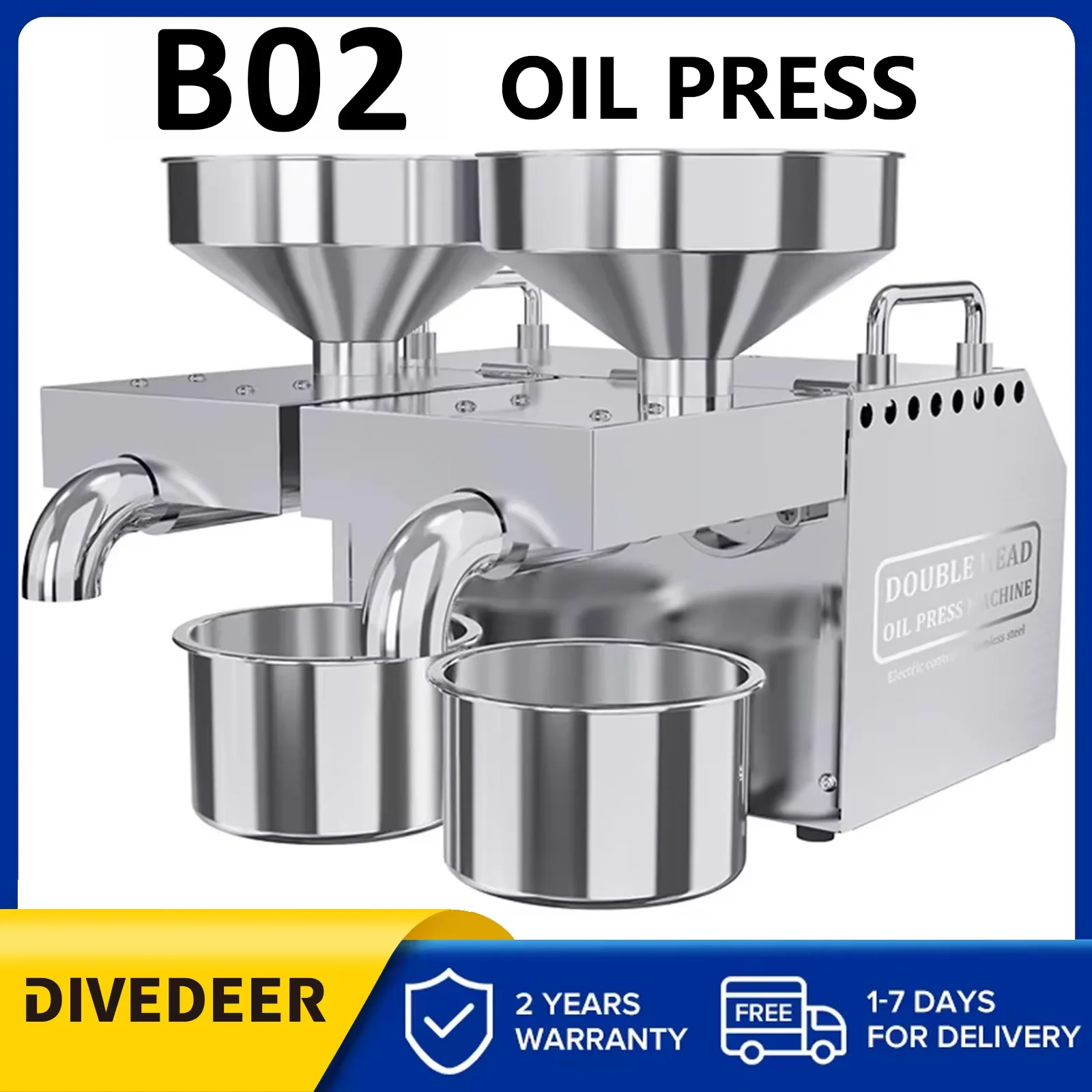 DIVEDEER 1600 W kommerzielle Ölpresse – 6–10 kg/Stunde Kaltpresse zur Extraktion von Erdnuss-, Leinsamen- und Sesamsamen Image