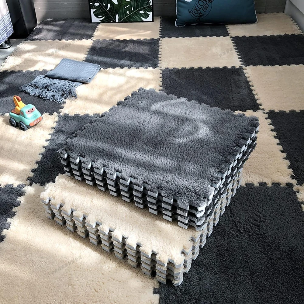 10 Stück weiche Plüsch-Babyspielmatte, EVA-Schaum, Puzzle-Teppich, 30 x 30 cm, Kindermatte, warm halten, für Kinderzimmer, Babyspielzeug, Bodenspielmatte Image