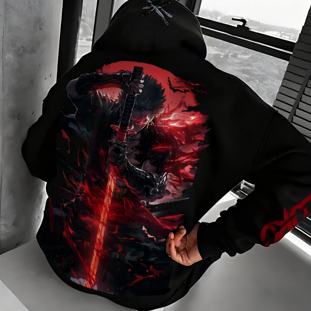 One Piece Roronoa Zoro 2025, Herbst/Winter, neuer Kapuzenpullover für Herren, Anime, bedruckt, locker, lässig, Straße, Hip Hop, Eltern-Kind-Pullover