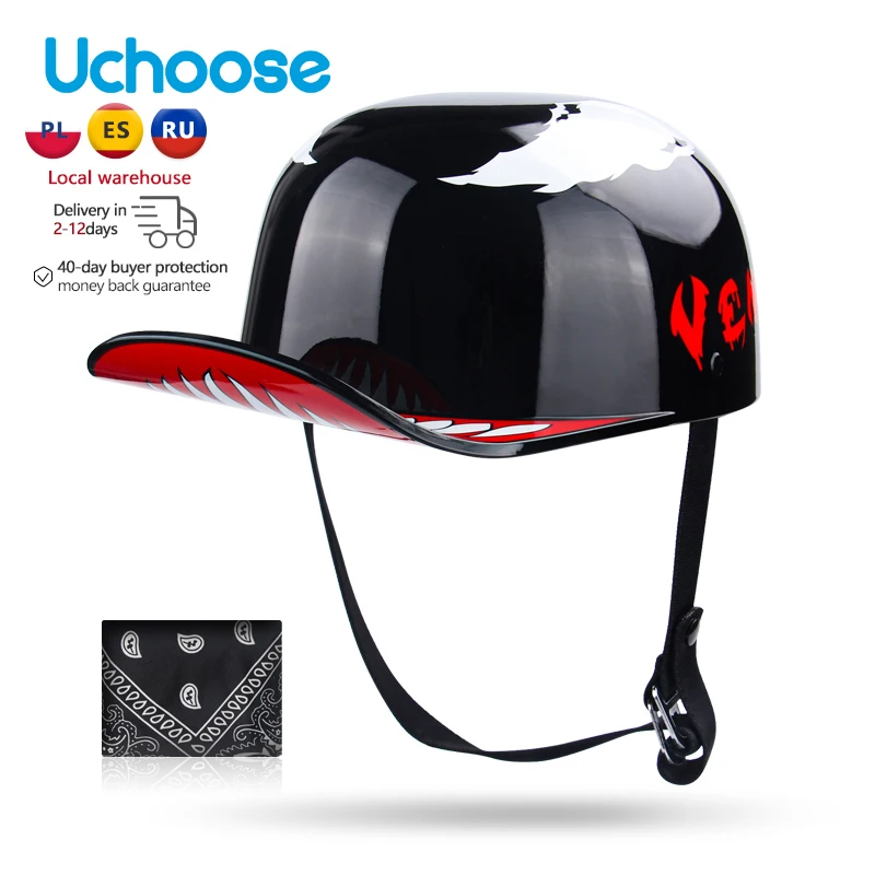 2022 Baseball Kappe Helm Motorrad Vintage Retro Helme Sommer Open Face Roller Cruiser Chopper Gangster DS Männer Frauen Kind Image