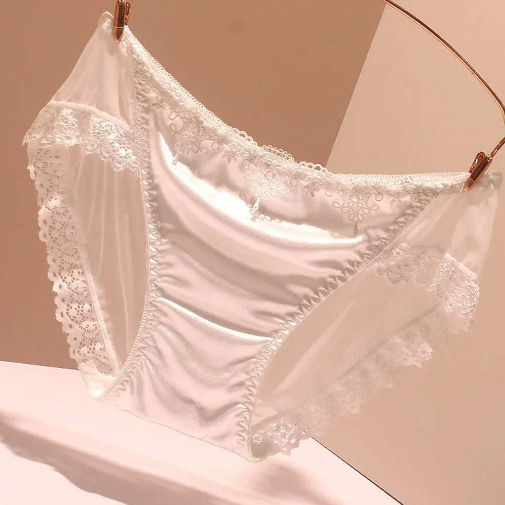 Traceless Satin-Slips für Damen, leicht und sexy, seidig weich, Unterwäsche, M, L, Größen Weiß/Schwarz/Haut/Dunkelblau/Lila/Rosa/Rot Image