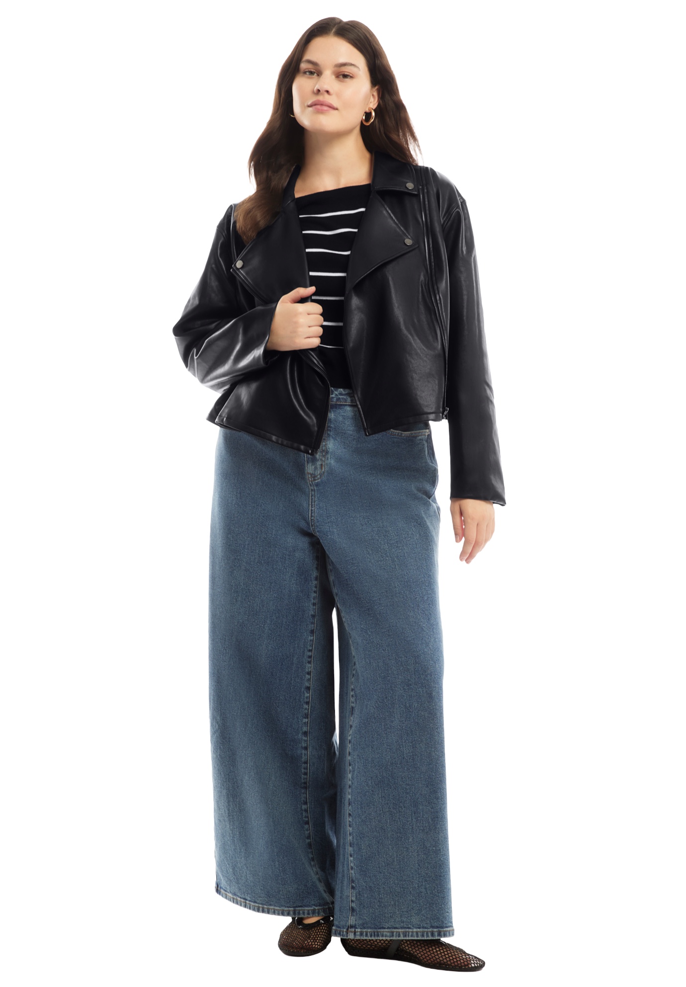 Plus Size Women's Cropped Faux Leather Moto Jacket by June & Vie in Black Onyx (Size 18/20)