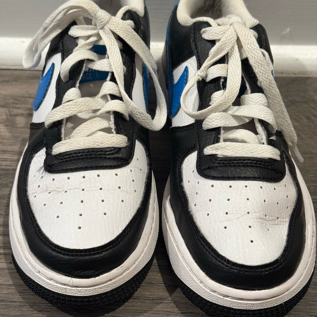 Nike Shoes | Kids Nike Dunks Black And White Sneakers With Blue Accents | Color: Black/White | Size: 5b