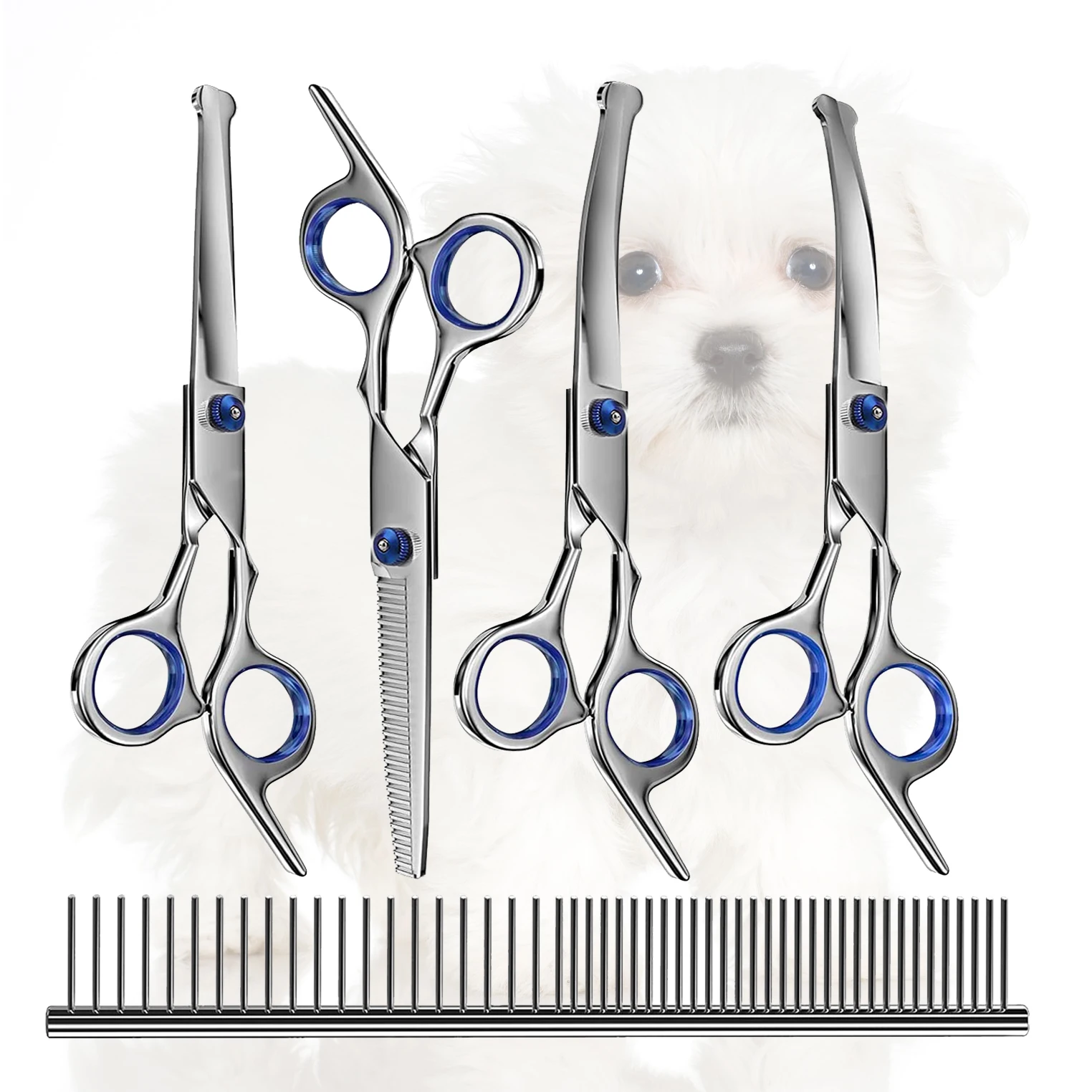 Professionelle Hund Pflege Schere Kit mit Sicherheit Runde Tipps 5 in 1 Set Scharf und Langlebig Pet Grooming Schere für hunde und Katze Image