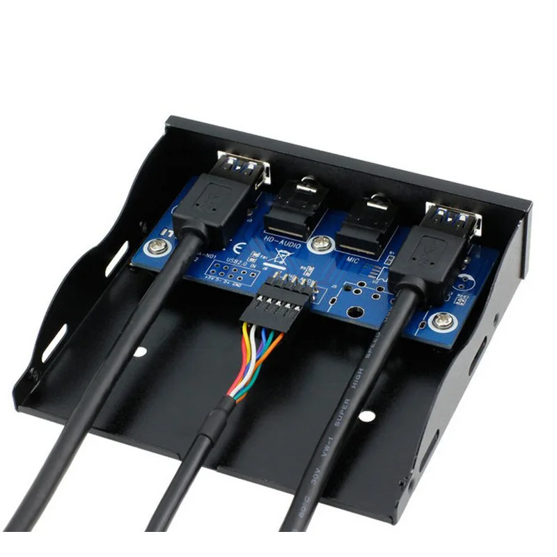 Audio HD Jack per auricolari da 3,5 mm Interfaccia microfono Staffa pannello frontale Hub splitter USB 3.0 a 2 porte per PC Adattatore floppy Bay da 20 pin da 3,5"