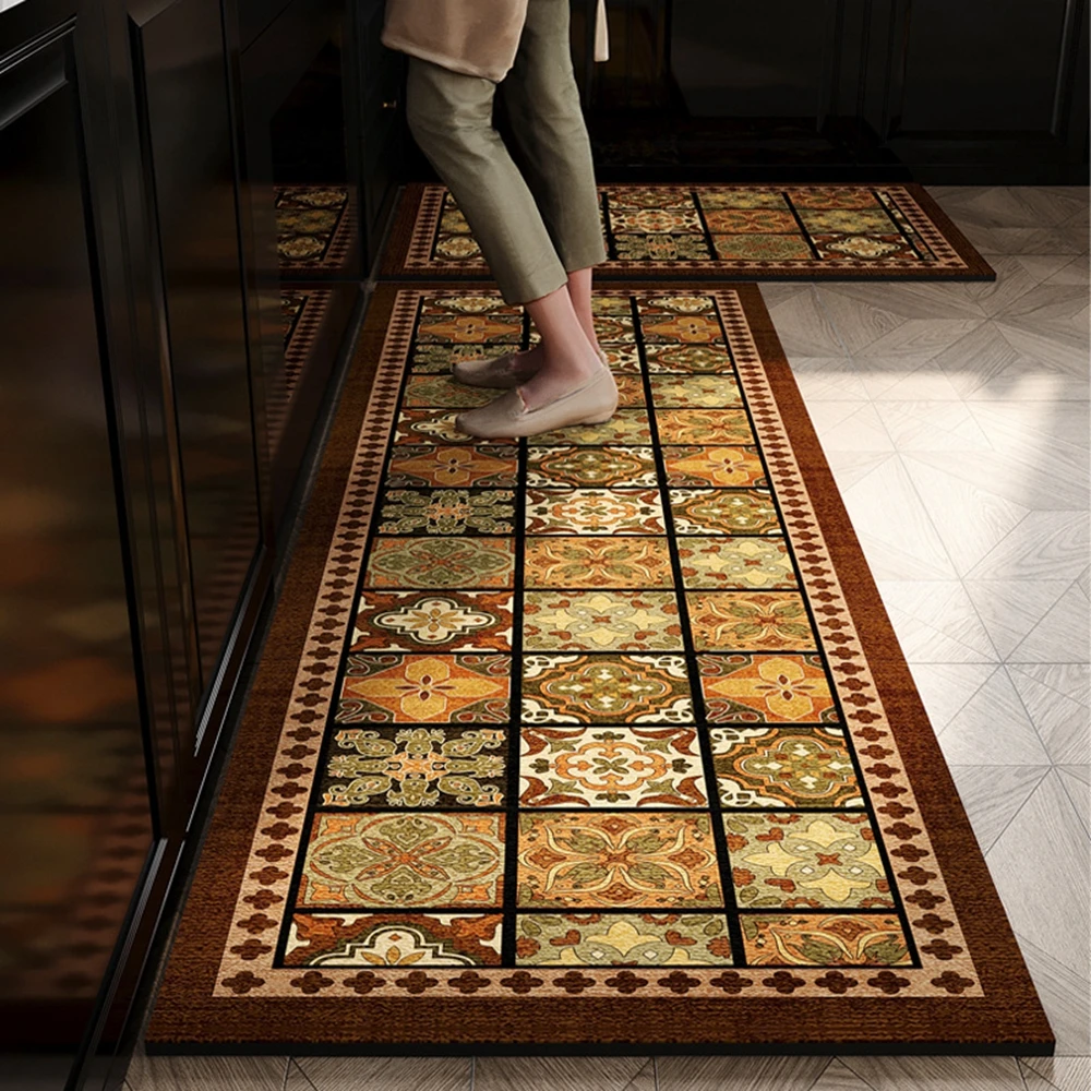 VIKAMA 2 Stück Vintage-Küchen-PVC-Bodenmatte, rutschfest, ölbeständig, wasserabsorbierend, Fußpolster, Heimdekoration Image