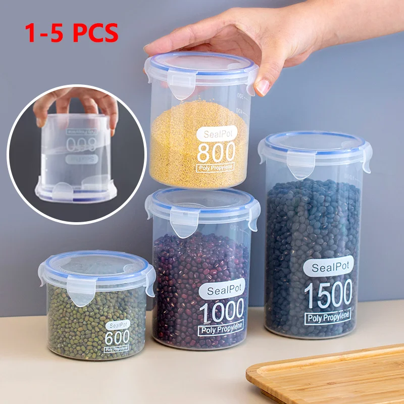 Grands récipients de conservation des aliments transparents et hermétiques, 1 à 5 pièces | Boîtes de cuisine en plastique pour céréales, céréales, farine, collations et aliments secs