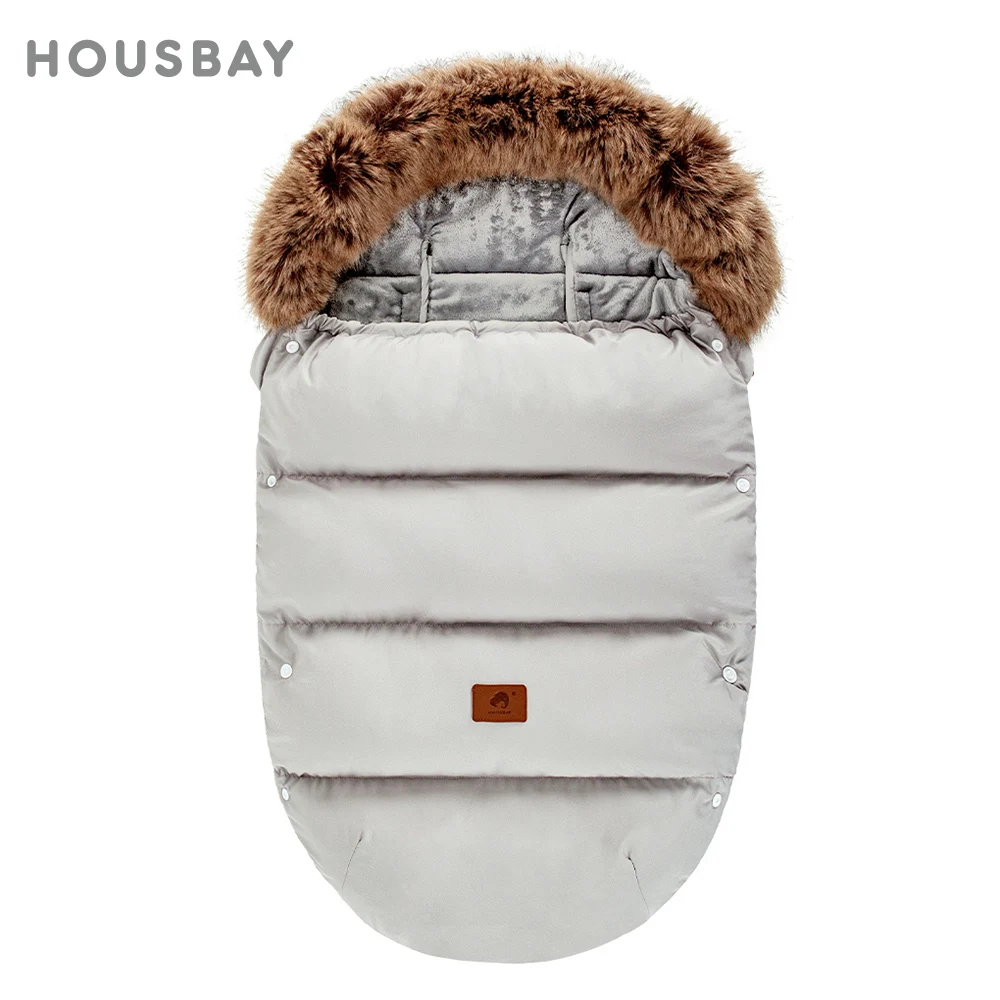 Winter-Kinderwagen-Fußsack, winddicht, wasserdicht, warmer Umschlag für Neugeborene, Krankenhausentladung, für 0–24 Monate, Silbergrau Image