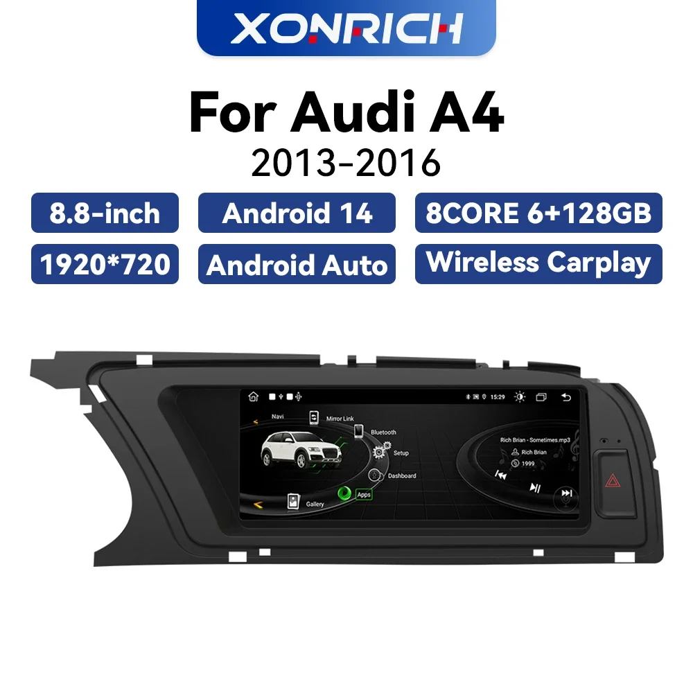 Xonrich 8,8 Zoll Carplay für Apple Autoradio Multimedia für Audi A4 A4 L B8 2013-2017 Wireless Android Auto 4G Bluetooth Stereo Image