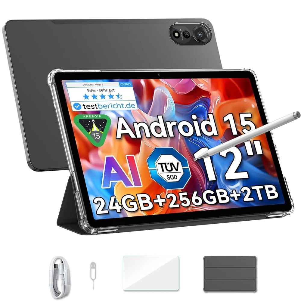 Blackview MEGA 2 Tablet PC 12'' 2K FHD+ Display Unisoc T615 12GB+24GB RAM 256GB ROM 9000mAh Akku 16MP Android 15 4G Tablets Image