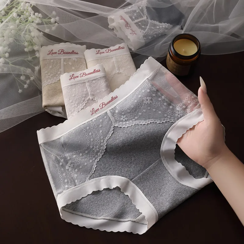 Damenhöschen, weich, sexy Slips, Spitze, bequem, atmungsaktiv, mittlere Taille, Unterwäsche, Unterwäsche aus reiner Baumwolle Image