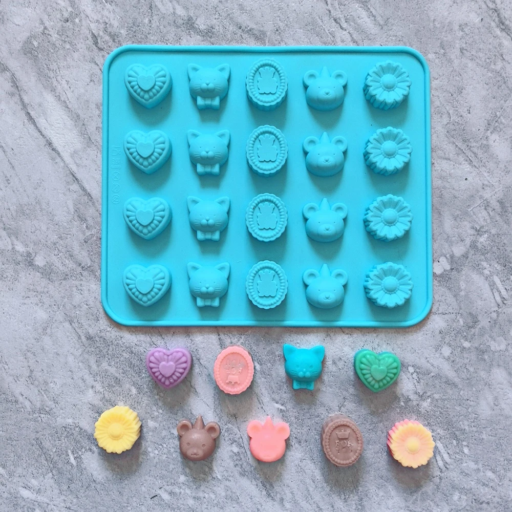 1 Stück 20 Hohlräume Herz, Maus, kronenförmige Silikonform, verwendet für Schokolade, Desserts, Süßigkeiten, DIY Antihaft-Backformen Image