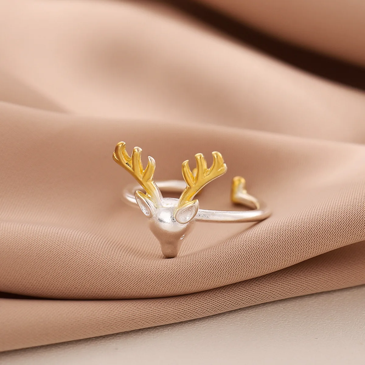 Neue Ankunft Mode Niedlichen Tier 925 Sterling Silber Schmuck Beliebte Elch Geweih Hirsch Weibliche Öffnung Schöne Ring R198 Image