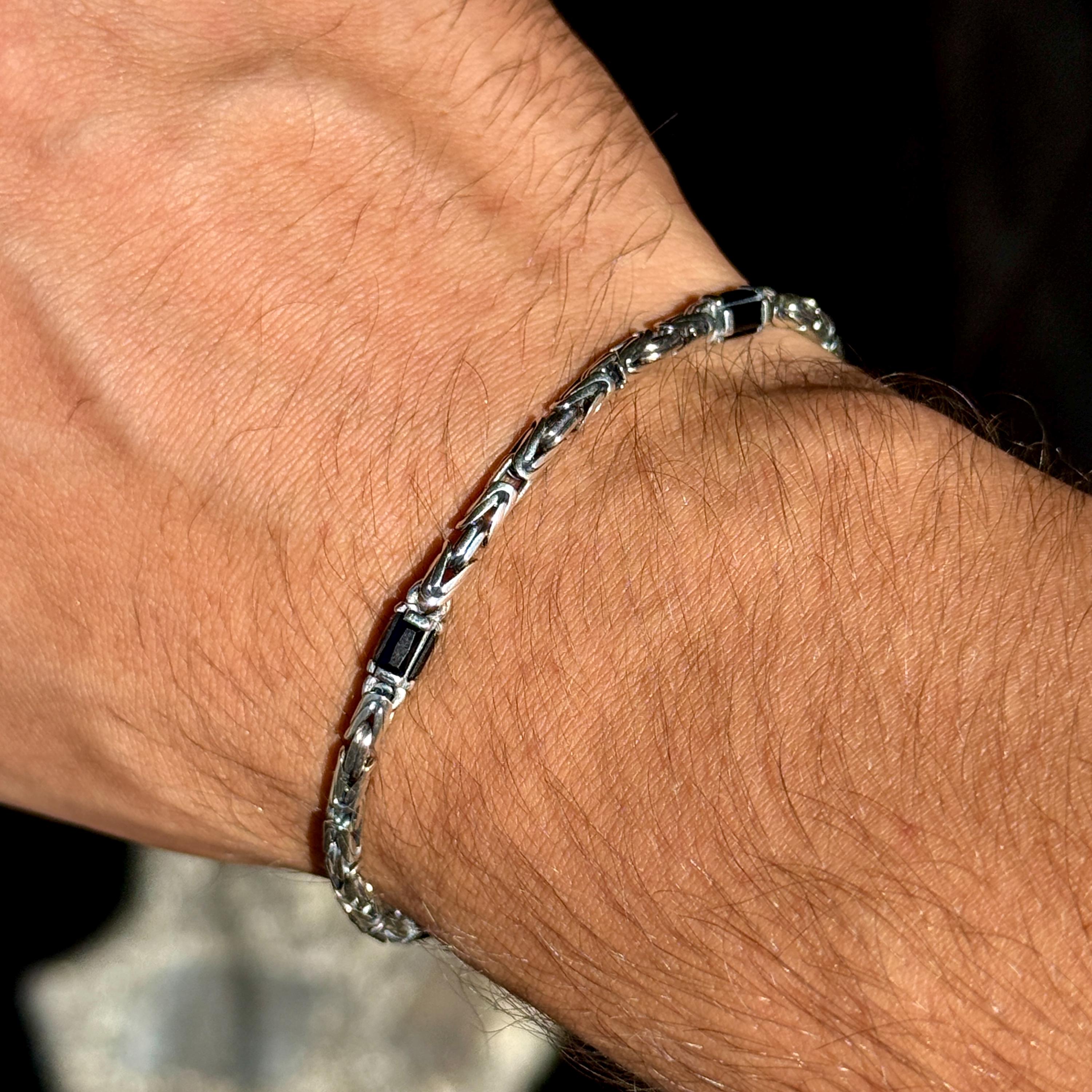 Bracciale a catena King in argento sterling 925, bracciale a catena con pietra onice, bracciale a catena bizantina, bracciale a catena cubana, regalo