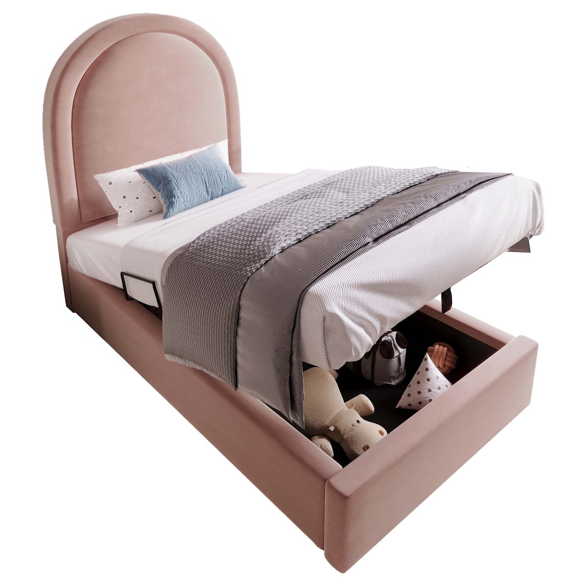 OKWISH Polsterbett 90x200 mit 7-Zonen Taschenfederkernmatratze, Samtbezug, Stauraum, ergonomische Schlafunterstützung, Rosa Image