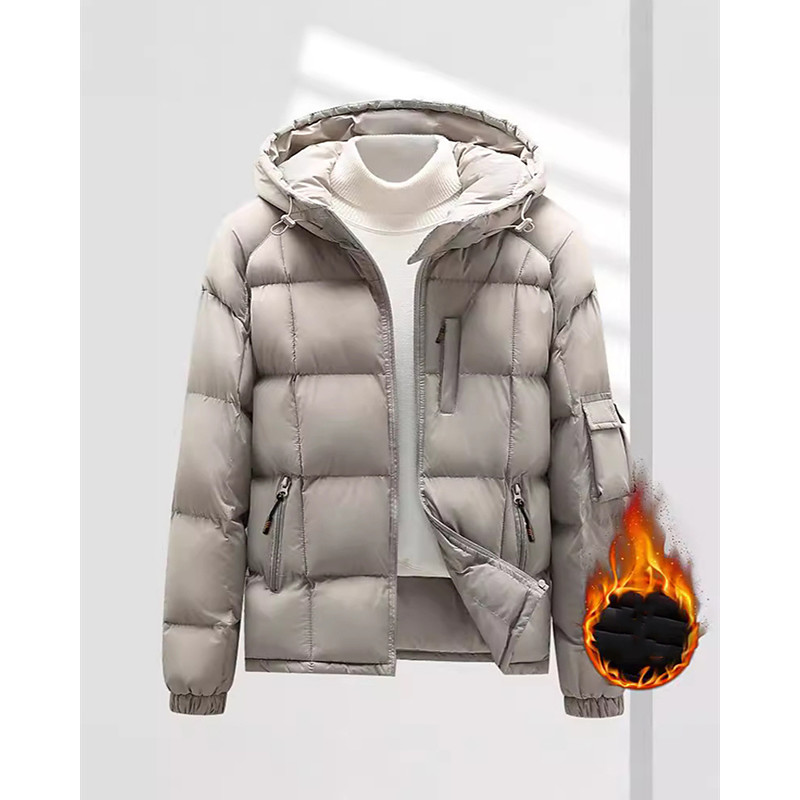 Men's Winter Coat Down Jacket Puffer Jacket Padded Jacket Pocket White Goose Down Vacation Daily Wear Date Regular Fashion Casual Comfortable Thermal Warm Fall Winter Solid / Plain Color Black Khaki