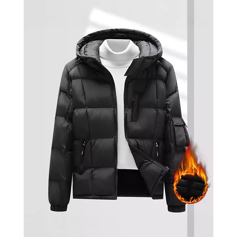 Men's Winter Coat Down Jacket Puffer Jacket Padded Jacket Pocket White Goose Down Vacation Daily Wear Date Regular Fashion Casual Comfortable Thermal Warm Fall Winter Solid / Plain Color Black Khaki