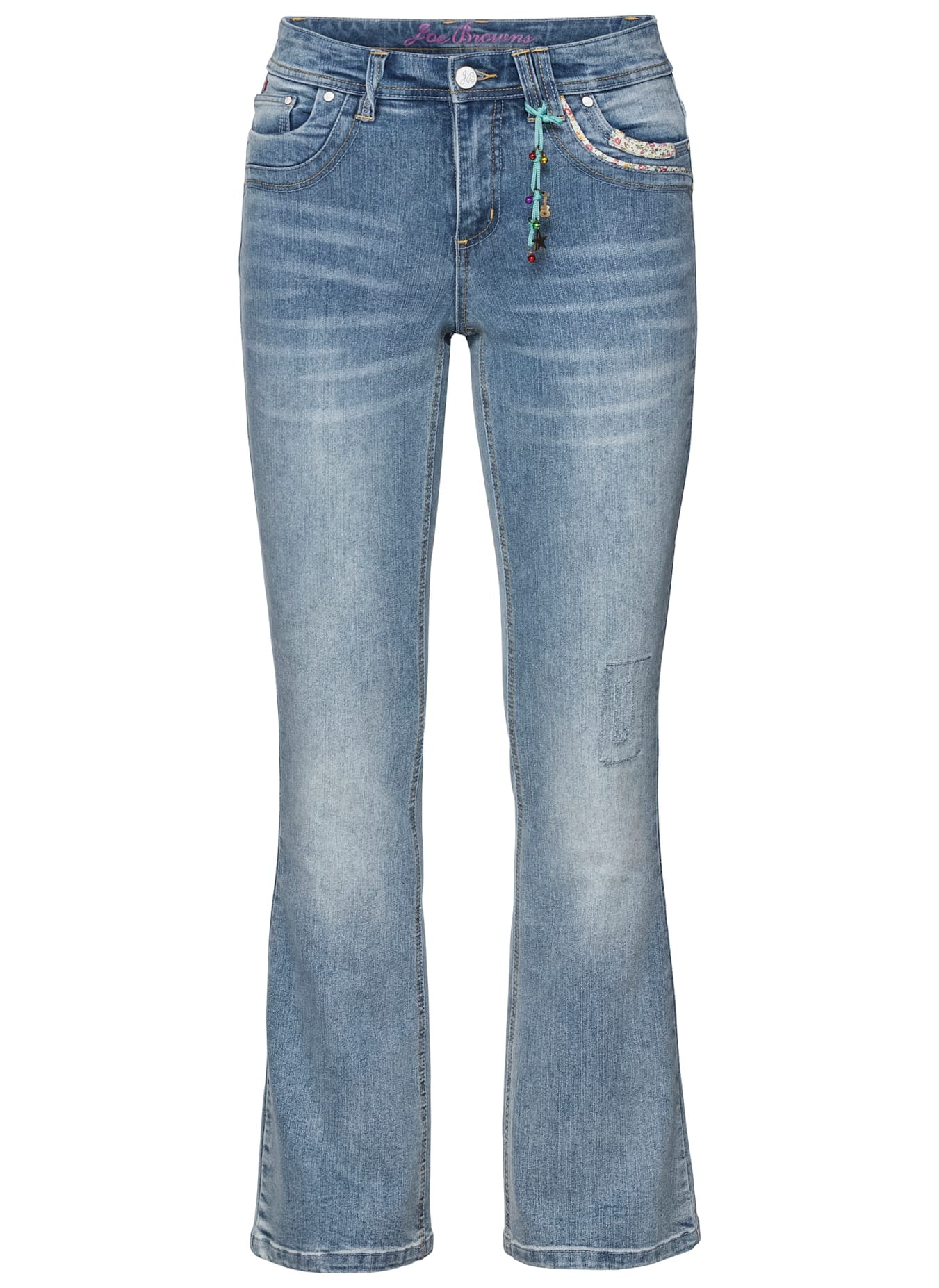 Bootcut-Jeans SHEEGO BY JOE BROWNS, Damen, Gr. 54, Normalgrößen, blau (light blau, denim), 70% Baumwolle, 28% Polyester, 2% Elasthan, unifarben, lang, Jeans