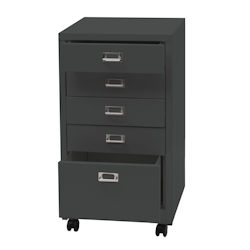 PROREGAL Rollcontainer HxBxT 75x40x41cm Metall 5 Schubladen Dunkelgrau Schubladenschrank Stahlschrank Aktenschrank Image