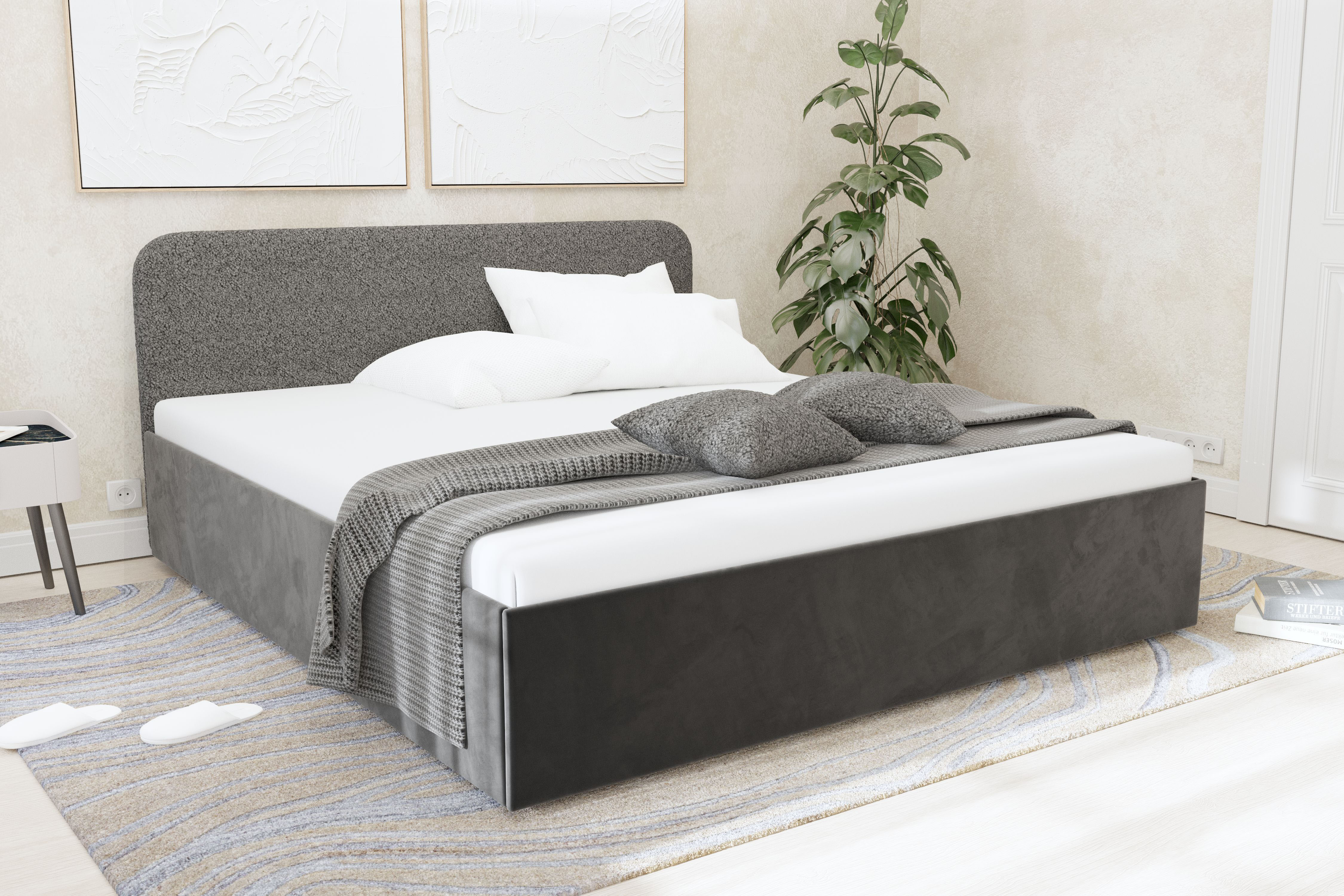 Polsterbett "Shawn", grau (silbergrau), L:210cm, Bezug Kopfteil: Teddy-Stoff: 100% Polyester, Bezug Bettgestell: Microvelours 100% Polyester, Polsterung: Polsterwatte, Material Gestell: gepolsterter Holzwerkstoff, WESTFALIA SCHLAFKOMFORT, Betten,... Image