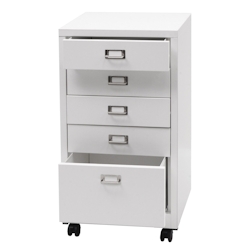 PROREGAL Rollcontainer HxBxT 75x40x41cm Metall 5 Schubladen Weiß Schubladenschrank Stahlschrank Aktenschrank Image