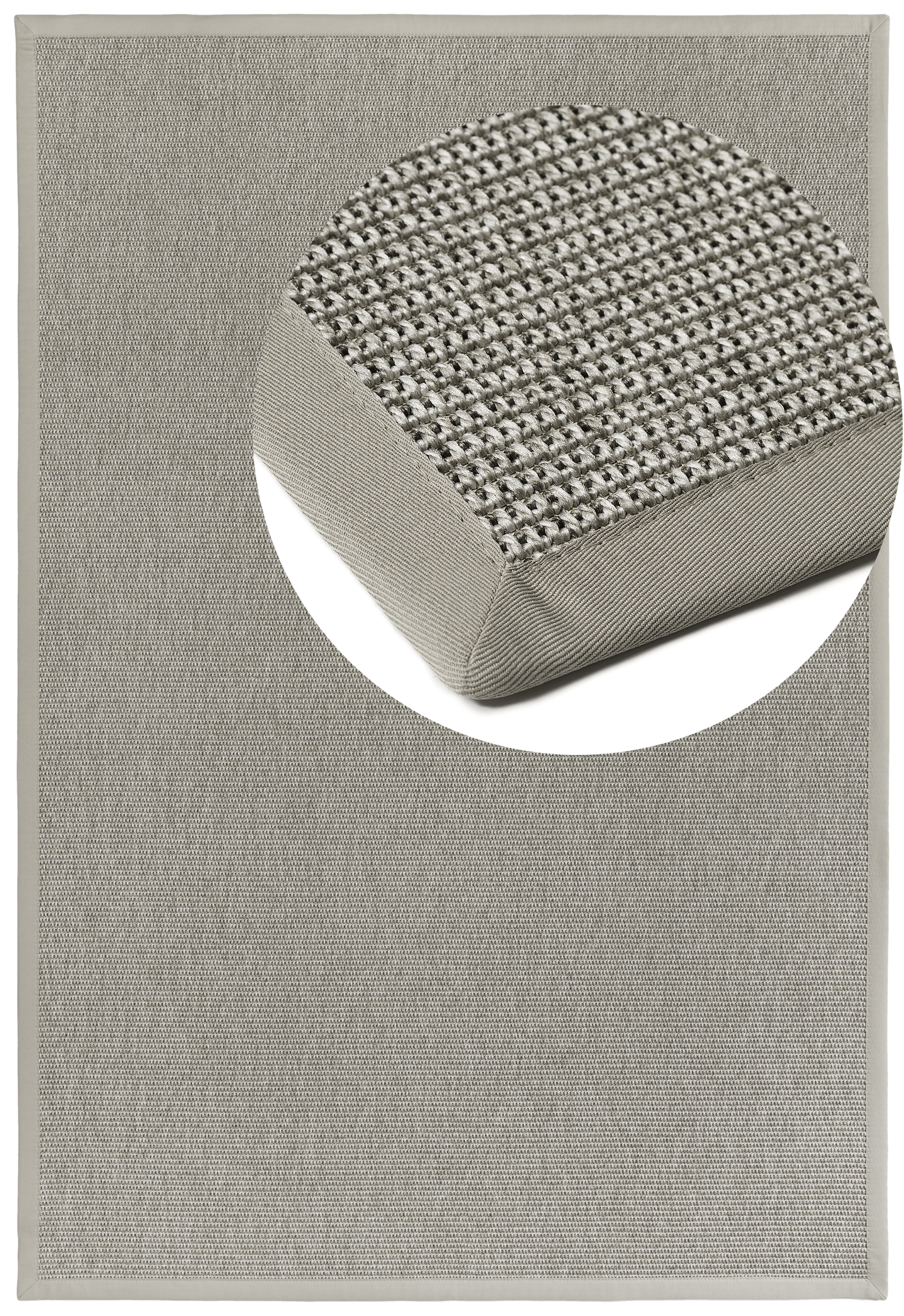Teppich DEKOWE "Basic S2 Twill", silberfarben, B:200cm H:10mm L:290cm, Kunstfaser, Teppiche, meliert, Sisaloptik, mit Bordüre, In- und Outdoor geeignet Image
