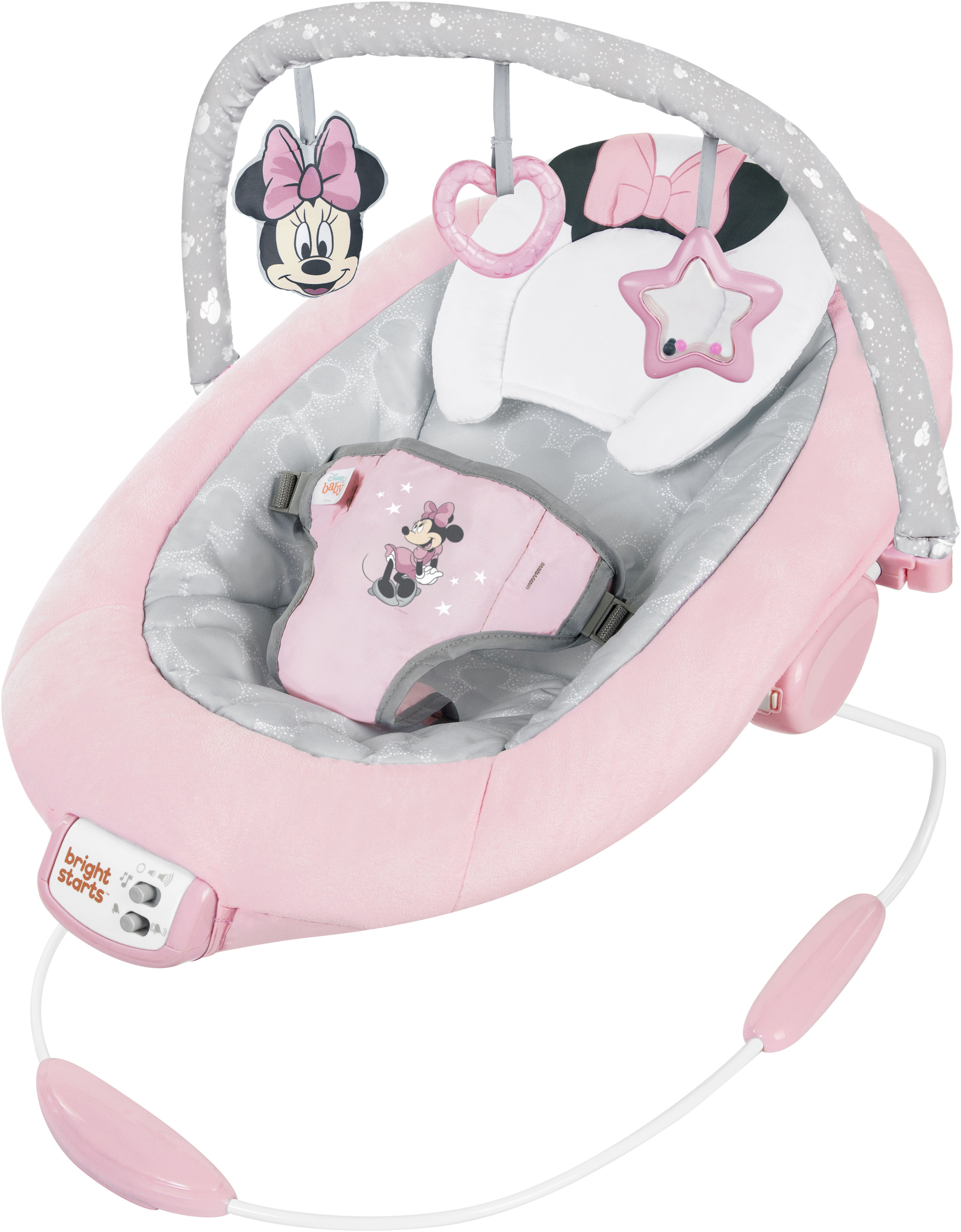 Babywippe BRIGHT STARTS "Minnie Mouse Rosy Skies ™ Comfy Bouncer", Baby, rosa, Kunststoff, Metall, Stoff, Babywippen, mit Sound-Effekt Image