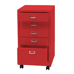 PROREGAL Rollcontainer HxBxT 75x40x41cm Metall 5 Schubladen Rot Schubladenschrank Stahlschrank Aktenschrank Image
