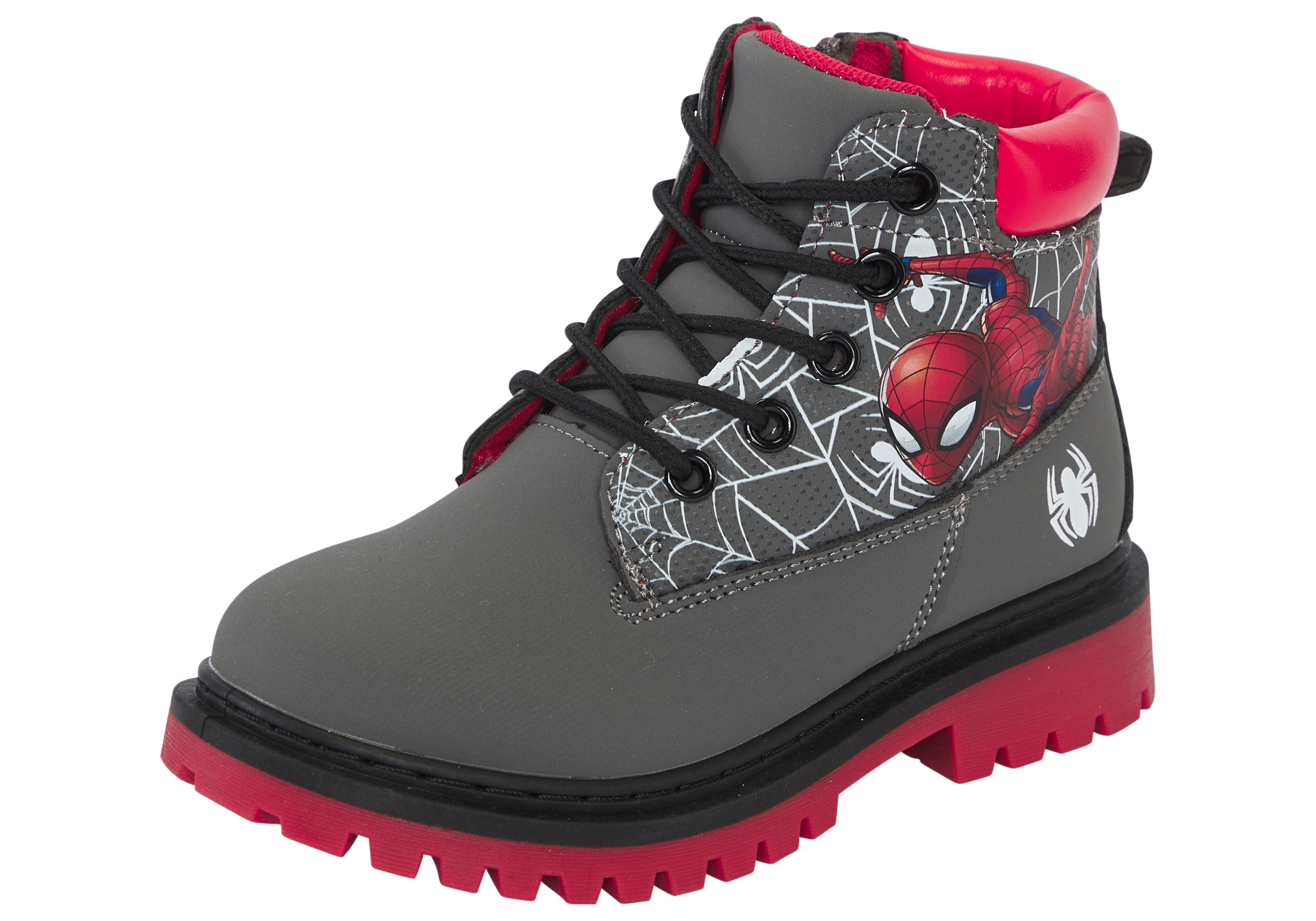 Schnürboots DISNEY "SPIDERMAN", Kinder, Gr. 29, schwarz, Synthetik, Schuhe Schnürboots, Winterschuhe, Winterboots, Schnürstiefel, Winterstiefel