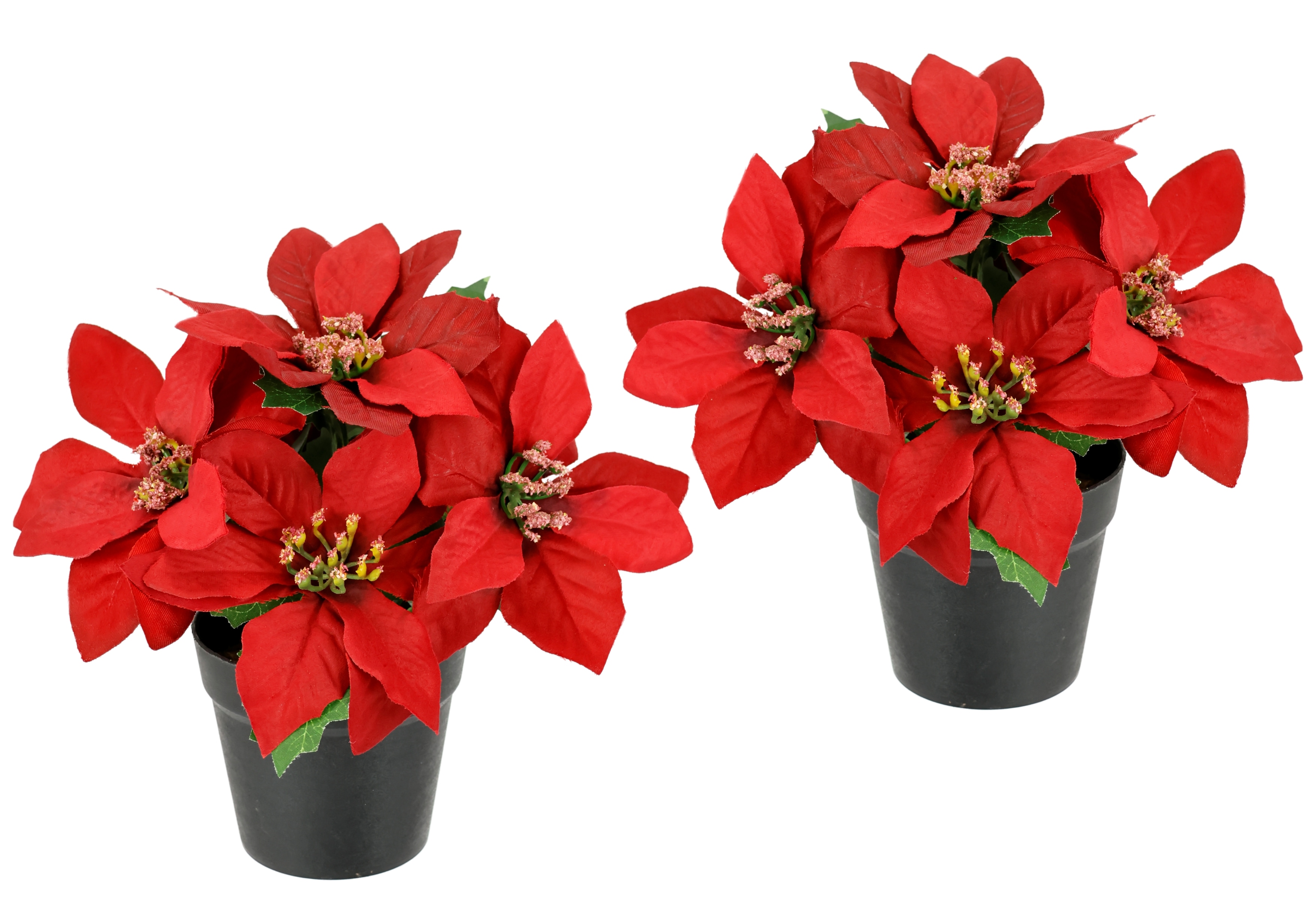 Kunstblume I.GE.A. "Poinsettia im Topf", rot, B:16cm H:17cm L:16cm, Polyester, Kunstpflanzen, 2er Set Künstliche Blume Weihnachtsstern Christstern Weihnachtsdeko Image