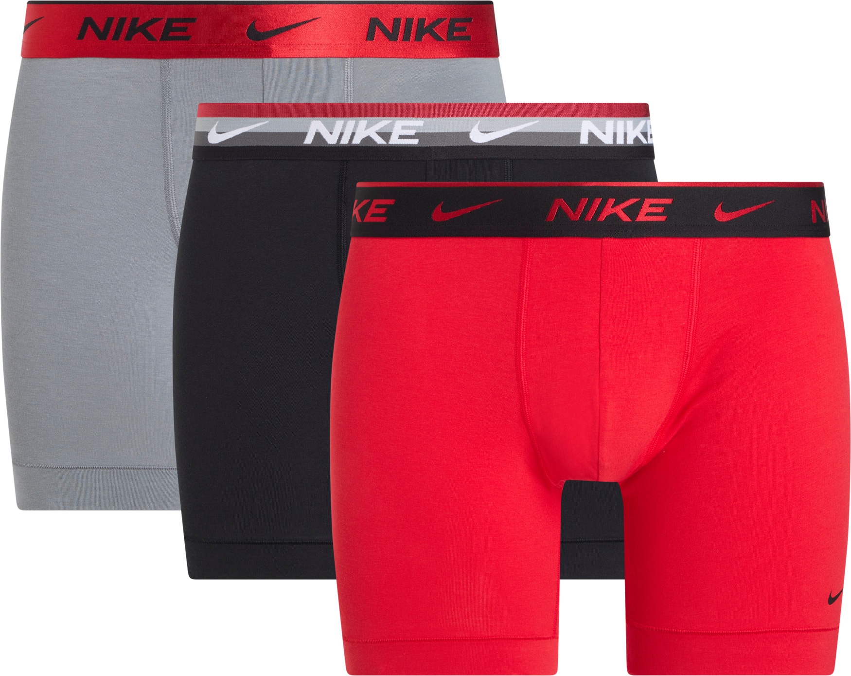 Boxershorts NIKE UNDERWEAR "BOXER BRIEF 3PK", Herren, Gr. L, blk mlic armx wb, u rd, cl gr h sh wb, Jersey, Obermaterial: 95% Baumwolle, 3% sonstige Fasern, 2% Elasthan, kontrastfarbene Details, unifarben, körpernah, Unterhosen, mit NIKE... Image