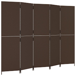 vidaXL Paravent 5-tlg. Braun Poly Rattan Image