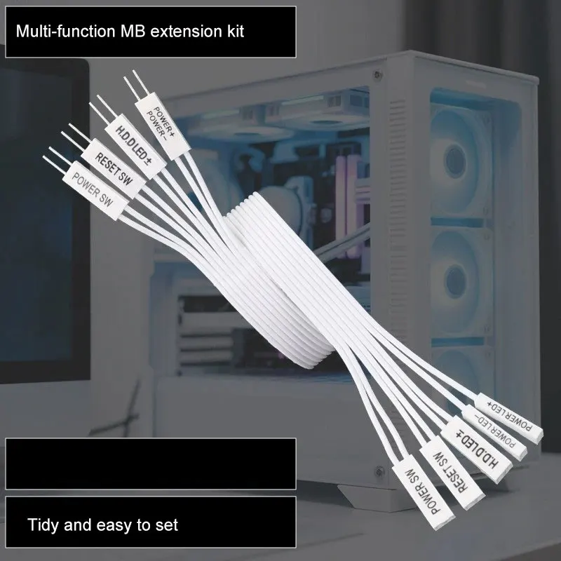 Angitu Full White Front Panel Power+, Power, Reset, Power SW, HDD Verlängerungskabel Schwarz Computer Front Panel 2Pin Dupont Jumper Image