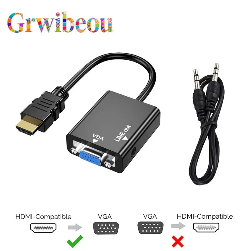 HDMI-compatible TO VGA With Audio HDTV To VGA Converter Adapter Port HDTV To VGA Output 1080P HDTV Audio TV Video