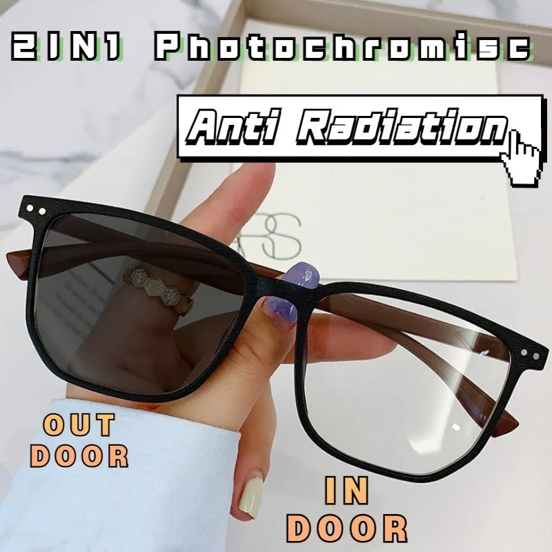 Anti-Blau Photochrome Anti Strahlung Gläser Retro Brillen Sonnenbrillen Für Frauen/männer Salamin Glas Image