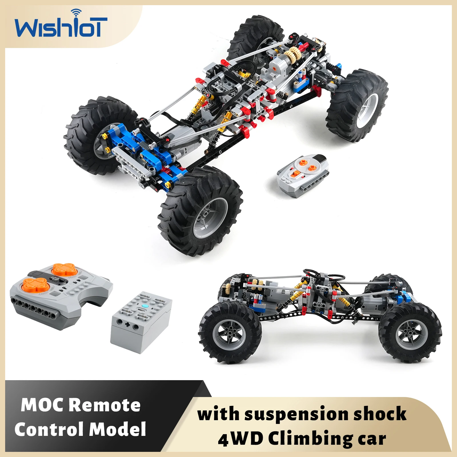 MOC 4WD 4-Rad-Antriebskletterauto mit Federung, Stoßdämpfer, Technologie, Geländewagen, Fernbedienung, Power-Servomotor, Spielzeug, Geschenke Image